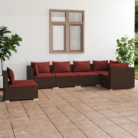 vidaXL Patio Lounge Set 6 Piece, Patio Furniture Set for Outdoor Garden, Sectional Sofa with Cushions, Corner Sofa, Poly Rattan Brown
