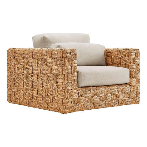 Modway Thames Wicker Rattan Outdoor Armchair - Natural Light Gray, UV-Resistant Deep-Seating Accent Chair with Cushion and Lumbar Pillow, Basket-Weave Patio Accent Chair for Backyard, Deck