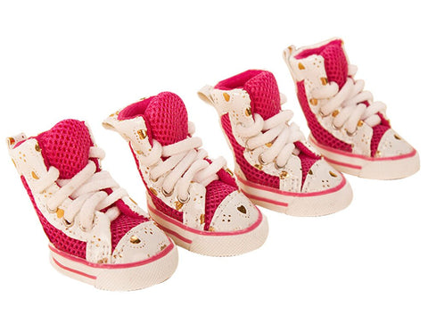 PANDA SUPERSTORE 4 Pcs Fashion Breathable Mesh Pet Dog Puppy Shoes Boots Pink, NO.5