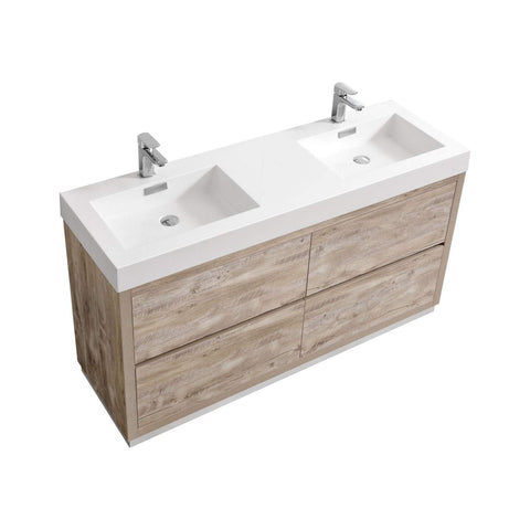 Kube Bath Bliss 60" Double Sink Nature Wood Free Standing Modern Bathroom Vanity