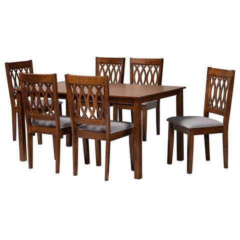 Baxton Studio Florencia 59.06-inch W Dining Set, Grey/Walnut Brown, 7-Piece