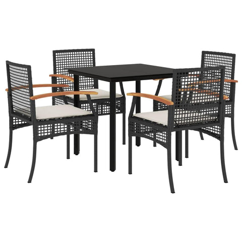 vidaXL Garden Furniture Set with Cushions 5 Pieces, Table and Chairs, Relaxing Armchairs, Seats for Patio Terrace, Synthetic Rattan Black