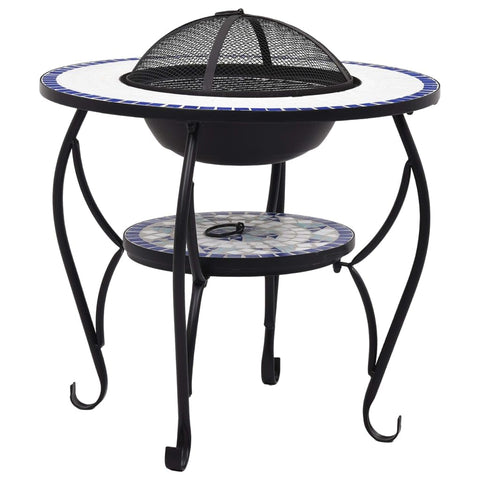 vidaXL Ceramic Fire Pit Table - Versatile Blue and White Mosaic Design - Steel Construction - Ideal for Garden, Patio, Evening Gatherings, BBQ