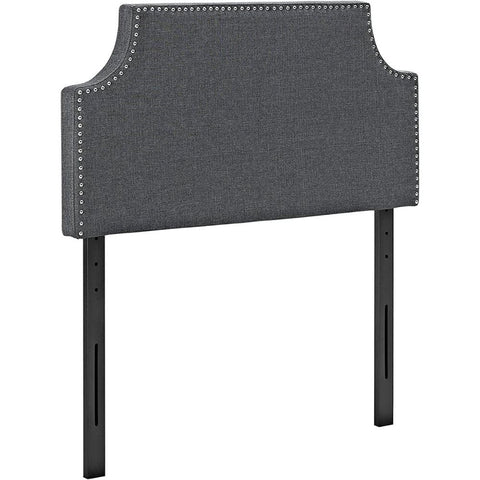 Oakestry MOD-5390 Adjustable Twin Upholstered Headboard Linen Fabric with Nailhead Trim Elegant Padded Design Cut-Out Corners for Bedroom Decor Modern Classic Accent Furniture, Gray