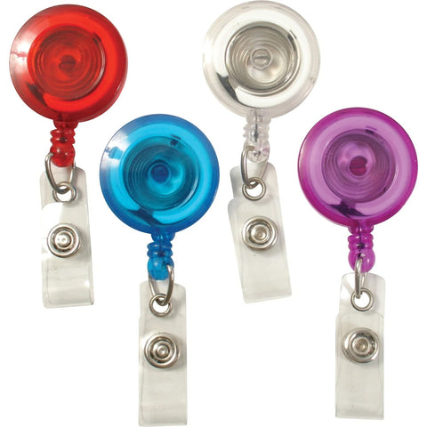 ID Slide-Style Belt Clip Card Reels 30 inch Extension Blue/Purple/Red/Translucent 4/Pack
