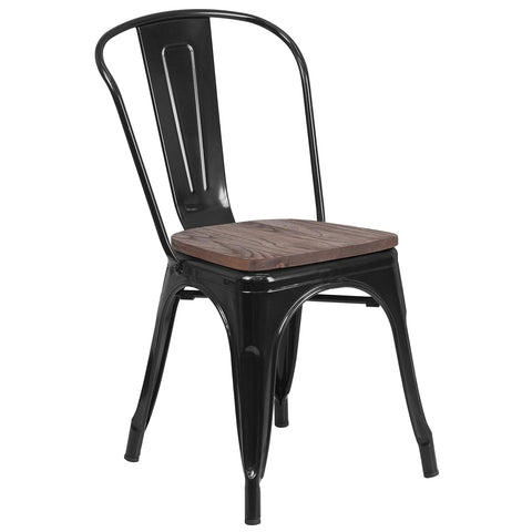 Flash Furniture Perry Metal Stackable Chair with Wood Seat, 1 Pack, Black