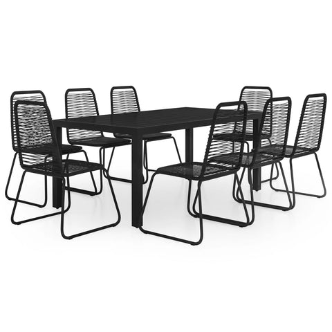 vidaXL Patio Dining Set 9 Piece Garden Dinner Dinette Table Chair Balcony Backyard Terrace Outdoor Home Decor Seating Furniture PVC Rattan Black