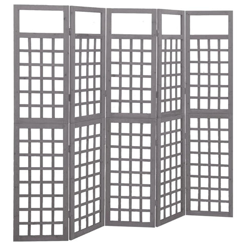vidaXL Solid Fir Wood 5-Panel Room Divider/Trellis Outdoor Garden Patio Wooden Folding Privacy Screen Plant Support Furniture Gray 79.3"