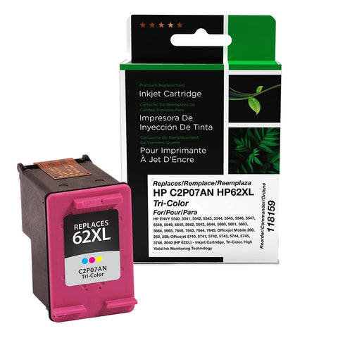 CIG Remanufactured High Yield Tri-Color Ink Cartridge for HP C2P07AN (HP 62XL) (Tri-Color / 415)