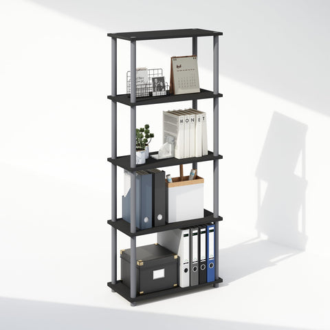 Furinno Turn-N-Tube Book Shelf, 5-Tier Bookshelf, Bookcase with Multipurpose Compact Display Rack, 11.6 x 23.6 x 57.4, for Living Room, Bedroom, Home Office, Black/Grey