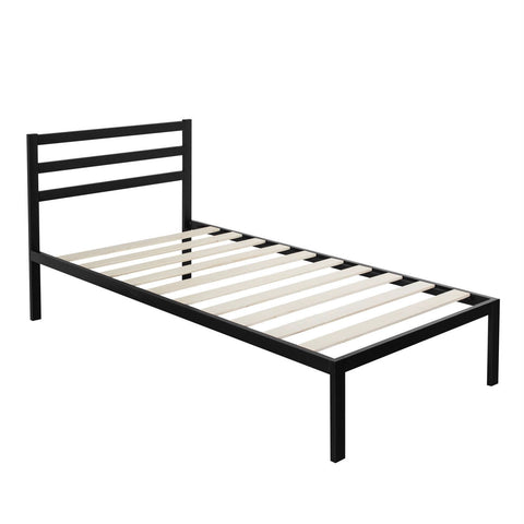 Fast Furnishings Twin Modern Metal Platform Bed Frame with Headboard and Wood Slats