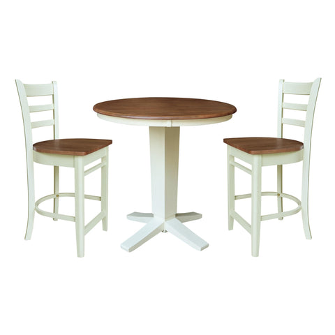 IC INTERNATIONAL CONCEPTS 36" Solid Wood Round Pedestal Dining Table with 2 Counter Stools - Multi-Color