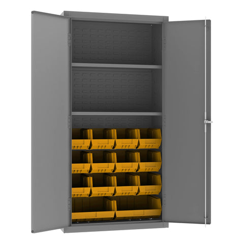 Durham 14 Gauge Welded Steel Flush Door Style Storage Cabinet with 14 Bins, 3602-BLP-14-2S-95, 1800 lbs Capacity, 18" Length x 36" Width x 72" Height, 2 Adjustable Shelves