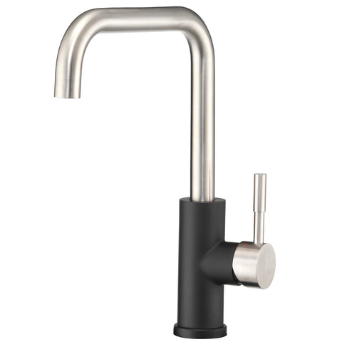 Dura Faucet RV Streamline Squared-Arc Single Handle Kitchen Sink Faucet - Optional Deck Plate (Matte Black/Brushed Satin Nickel)