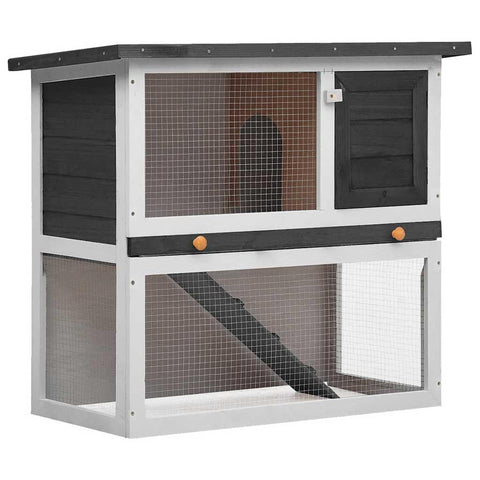 vidaXL Rabbit Hutch - Durable Wood and Iron Wire Mesh Design | Spacious, Outdoor, and Secure with Easy-Cleaning Feature | Gray