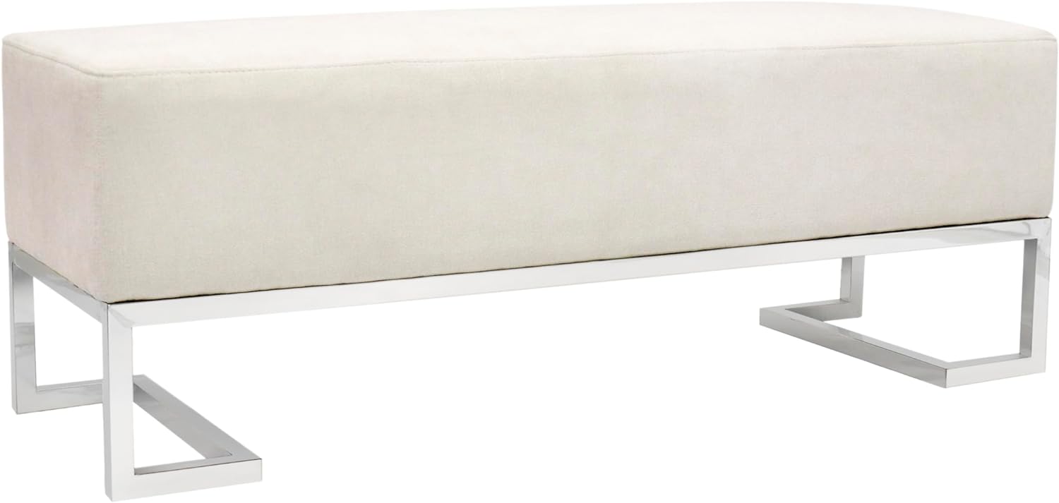 Pasargad Home Luxe Upholstered Bench, Ivory