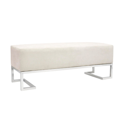 Pasargad Home Luxe Collection Upholstered with Stailess Steel Legs Bench, W48, Ivory