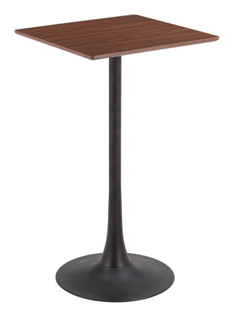 Valleta Bar Table Brown, Brown Bar Table, Modern Style, Faux Wood MDF Square Shape Tabletop, Steel, Indoor Bar, 23.8" W x 23.8" D x 41.7" H
