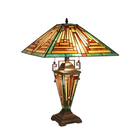 Chloe Lighting Firman Tiffany-Style 3-Light Mission Double Lit Table Lamp 16" Shade