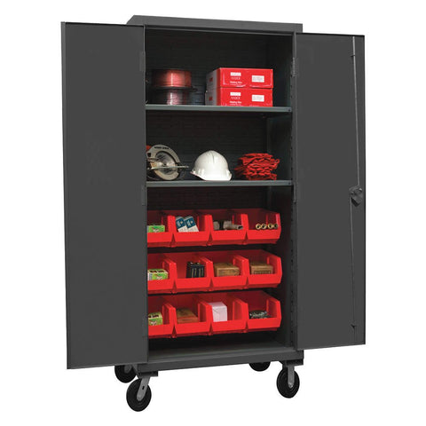 Durham HDCM36-12-2S1795 Lockable Mobile Cabinet with 12 Red Hook-On Bins, 36" Wide, 12 Gauge