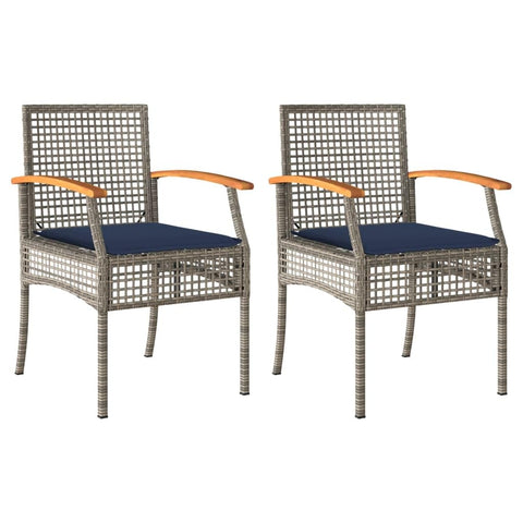 vidaXL Contemporary Grey Garden Chair Set with Cushions | UV Resistant Pe Rattan & Acacia Wood Comfy Outdoor Dining Chairs for Balcony Patio Easy to Clean Covers