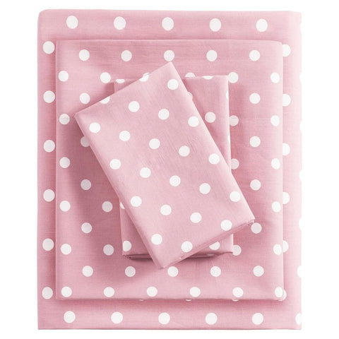 Oakestry Pink Queen Size Polka Dot Sheets for Girls Fit up to 14" Mattress 100% Cotton All Season Soft Breathable Bedding Sheets & Pillowcases Set, Pink