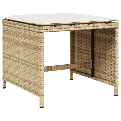 vidaXL Patio Stools with Cushions 4 pcs Beige - Poly Rattan, Steel Frame, UV-Resistant, 15.7"x15.7"x13.8", Beige/Cream, for Outdoor, Garden, Patio