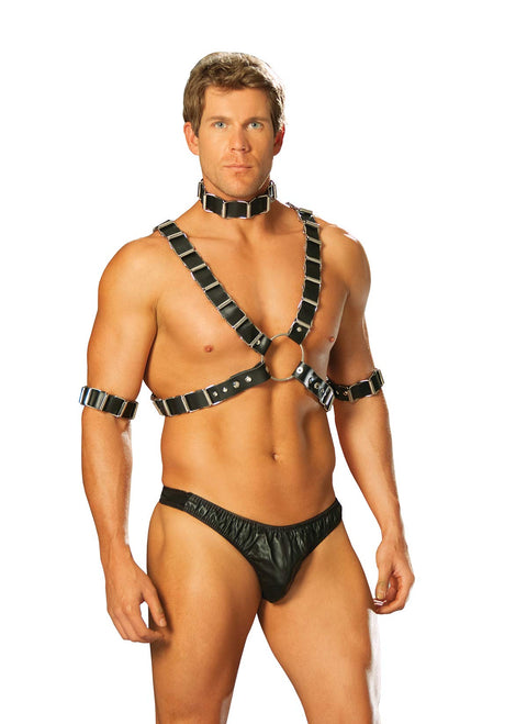 Elegant Moments L9663 Men 4 piece adjustable Leather Harness-Black