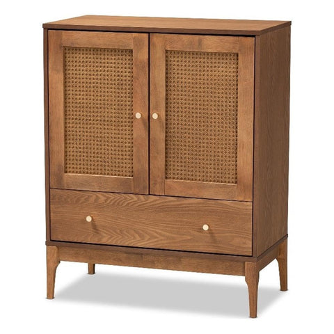 Baxton Studio Ramiel Ash Walnut Finished Wood and Rattan 1-Drawer Sideboard
