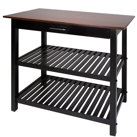 Oakestry 3 Tier Rolling Kitchen cart Kitchen Island with Solid American Hardwood top cart with Storage Drawer Shelves 40’inch Width Wood top 3-Tier Kitchen prep Island with Drawer