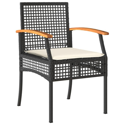 vidaXL Patio Chairs/Cushions Set - 4 Pcs Black Poly Rattan & Acacia Wood for Outdoor/Garden - Durable, Easy-to-Clean, Weather-, Removable Cushion Covers, Sturdy Steel Frame, Assembly Required, 21