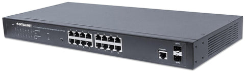 Intellinet 16 Port Gigabit Managed PoE Switch - POE Power Budget of 374W, 2 SFP Slots, Self-Healing, IPv4/v6, 19" Rackmount –3 Yr Mfg Warranty-561198