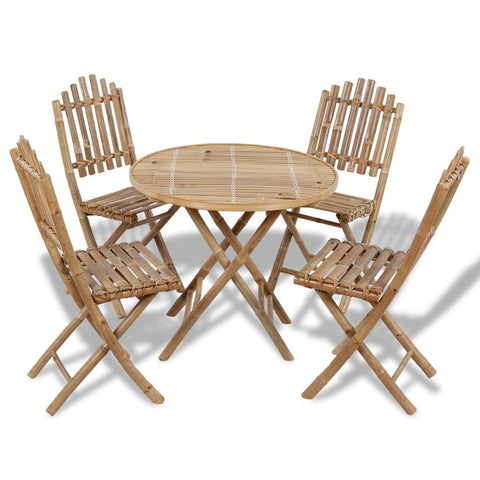 vidaXL Folding Patio Dining Set 5 Piece Rustic Space Saving Environmental Friendly Garden Dinner Furniture Home Outdoor Dinner Set Bamboo