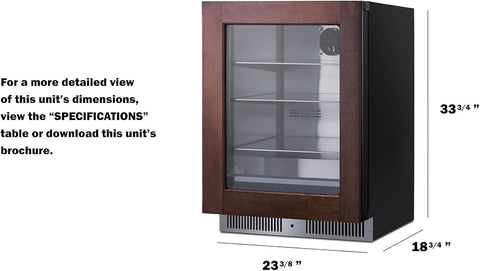 Summit 24 Inch Beverage Refrigerator with Glass Door, 3.5 Cu.ft., Shallow Depth Undercounter, Commercially Approved- SDHG2443 (LHD, Panel Ready) (Panel not included)