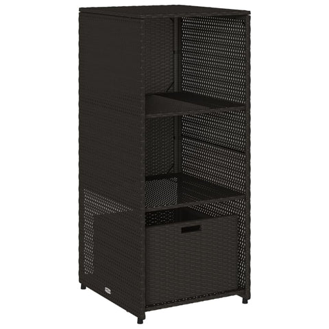 vidaXL Poly Rattan Patio Storage Cabinet - Weather- Outdoor Organizer with Shelves & Drawer for Cushions, Tools - Black, 19.7"x21.7"x45.3"