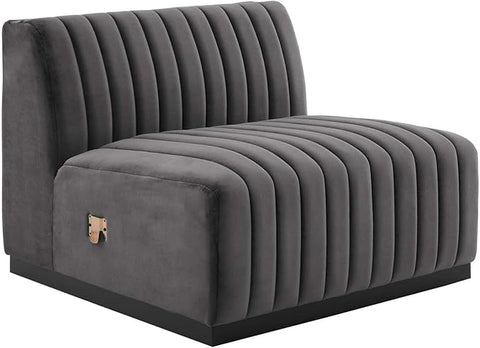 Modway Conjure Modern Channel Tufted Velvet Armless Chair in Gra