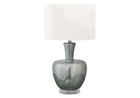 Monarch Specialties I 9898 Lighting, 26" H, Table Lamp, Sea Green Glass, Ivory/Cream Shade, Contemporary, Modern