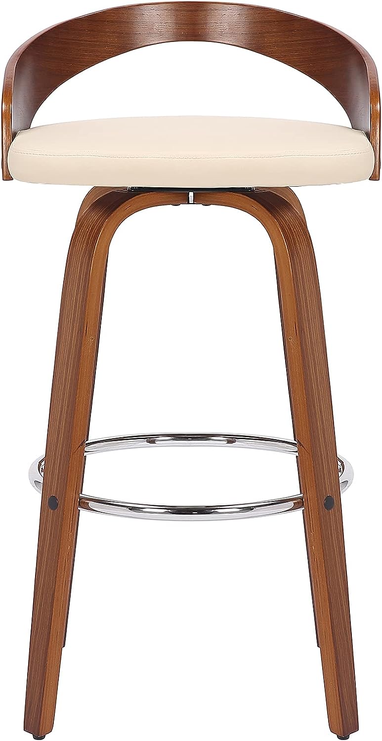 Armen Living Sonia 26" Counter Height Swivel Cream Faux Leather and Walnut Wood Bar Stool