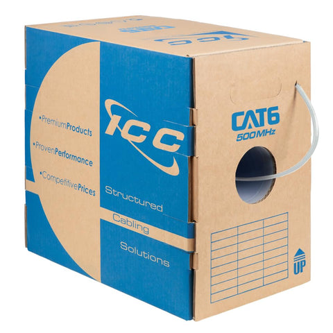 ICC Cat6 CMR Riser 1000ft - UTP 23AWG, 100% Solid Pure Copper, Unshielded, Bulk Ethernet Cable, PoE++, 500MHz, Reelex Pull Box, UL Certified, RoHS, TAA and NEC Compliant, White