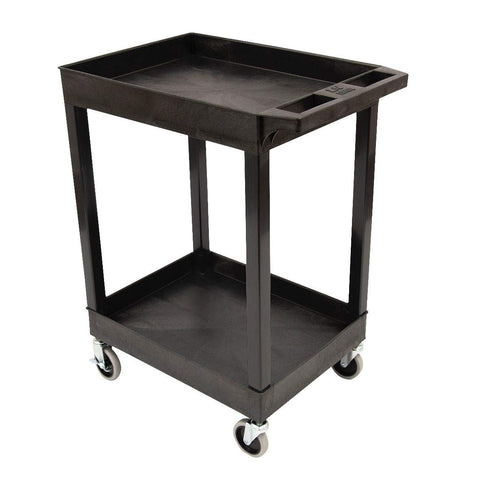 Luxor SEC11-B, 2 Shelf Utility Tub Cart, Heavy Duty Plastic Utility Cart, 24" x 18" Shelves, 400 lb Capacity Rolling Utility Cart with 4" Casters, Black