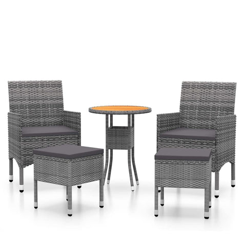 vidaXL Garden Furniture 5-Piece Set Garden Set Lounge Balcony Furniture Garden Table Garden Chair Garden Stool Poly Rattan Grey