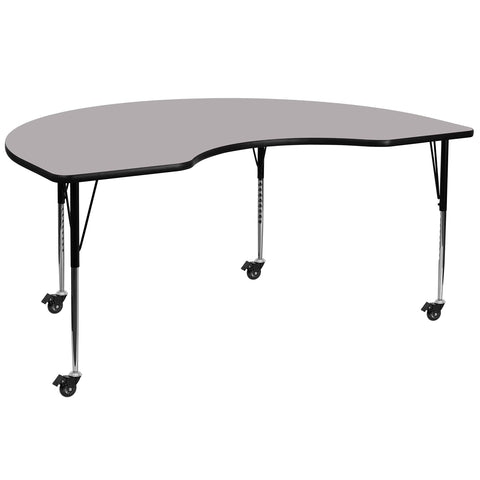 Flash Furniture Mobile 48''W x 96''L Kidney Grey Thermal Laminate Activity Table - Standard Height Adjustable Legs