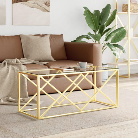 Oakestry Coffee Table Gold Stainless Steel, Tempered Glass Medium Durable Premium Storage Cabinet Modern Luxury Storage Solution Elegant Dining Interior Furniture Space Saving Organizer