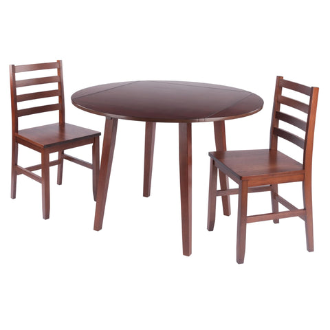 Winsome Dawson 3-Pc Drop Leaf Table with Ladder-Back Chairs Walnut Finish