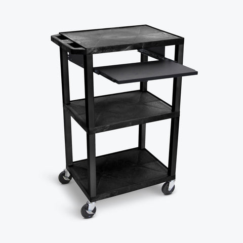 LUXOR UCPL1PSE-B 42"H 3-Shelf Utility Cart - Electric, Pullout Shelf, Black