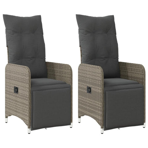 vidaXL Grey Reclining Garden Chairs Set of 2 with Cushions Weather Resistant PE Rattan Adjustable Outdoor Modern Design Chair Recliner Patio Seating Armchair Lounge for Balcony Furniture UV