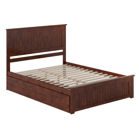 Nantucket Queen Solid Wood Platform Bed with Matching Footboard & Storage Drawers in Walnut