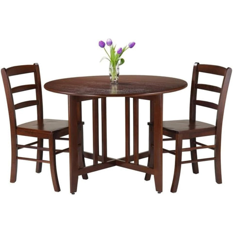 Oakestry Alamo Mission-Style Round Drop-Leaf Dining Set – Classic 3-Piece Table and Chair Ensemble for Compact & Versatile Kitchen Spaces