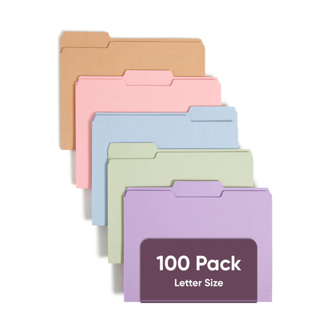 Smead Standard File Folders, 100 Count, Assorted Pastel Colors, 1/3-Cut Tabs, Letter Size (11953)