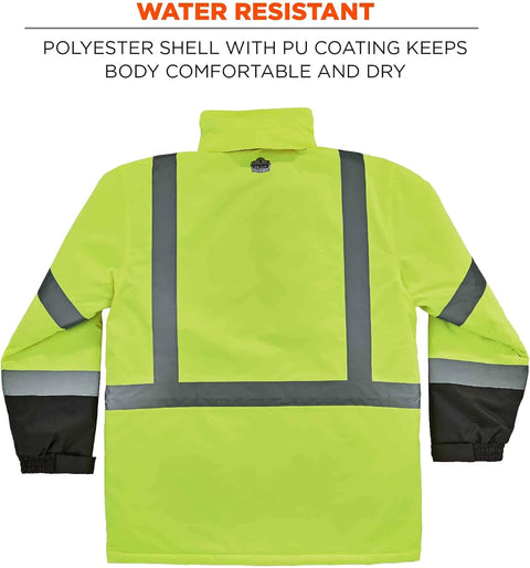 High Visibility Reflective Winter Safety Jacket, Insulated Parka, ANSI Compliant, Ergodyne GloWear 8384,X-Large,Lime
